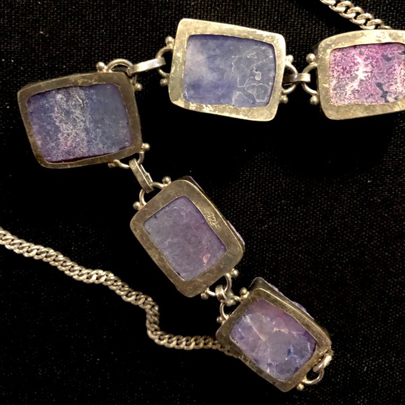 Purple Druzy Stone Necklace silver tone chain NWOT - Picture 6 of 6